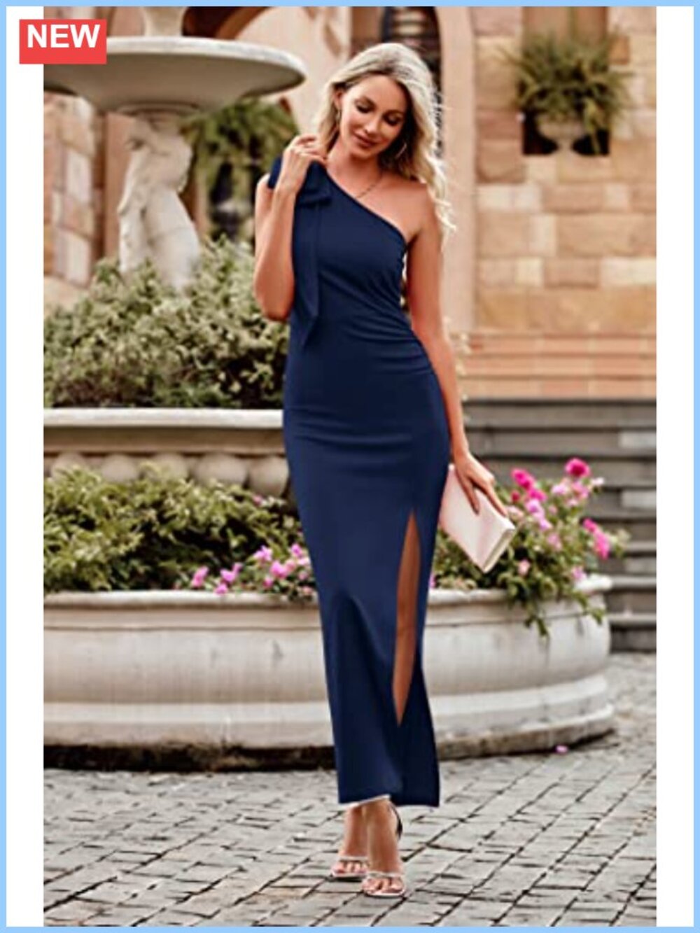 Women's One Shoulder Maxi Dress High Slit Ruched Bodycon Cocktail Party - Picture 2 of 6